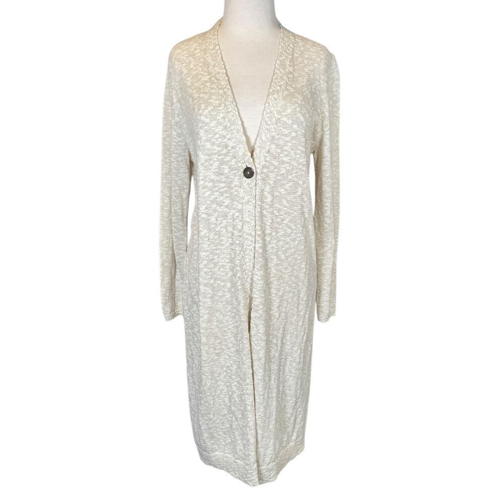Travel Pure Jill Oatmeal Long Cardigan Duster Sweater Button Front Women M Petit